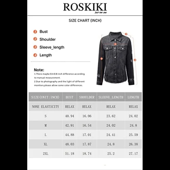 ROSKIKI Womens Boyfriend Washed Denim Jean Coat - Picture 4 of 4